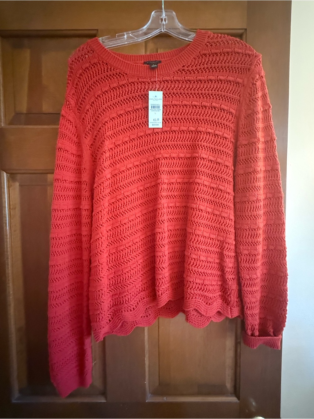 Ann Taylor Open-Knit Scoop Neck Sweater in Coral